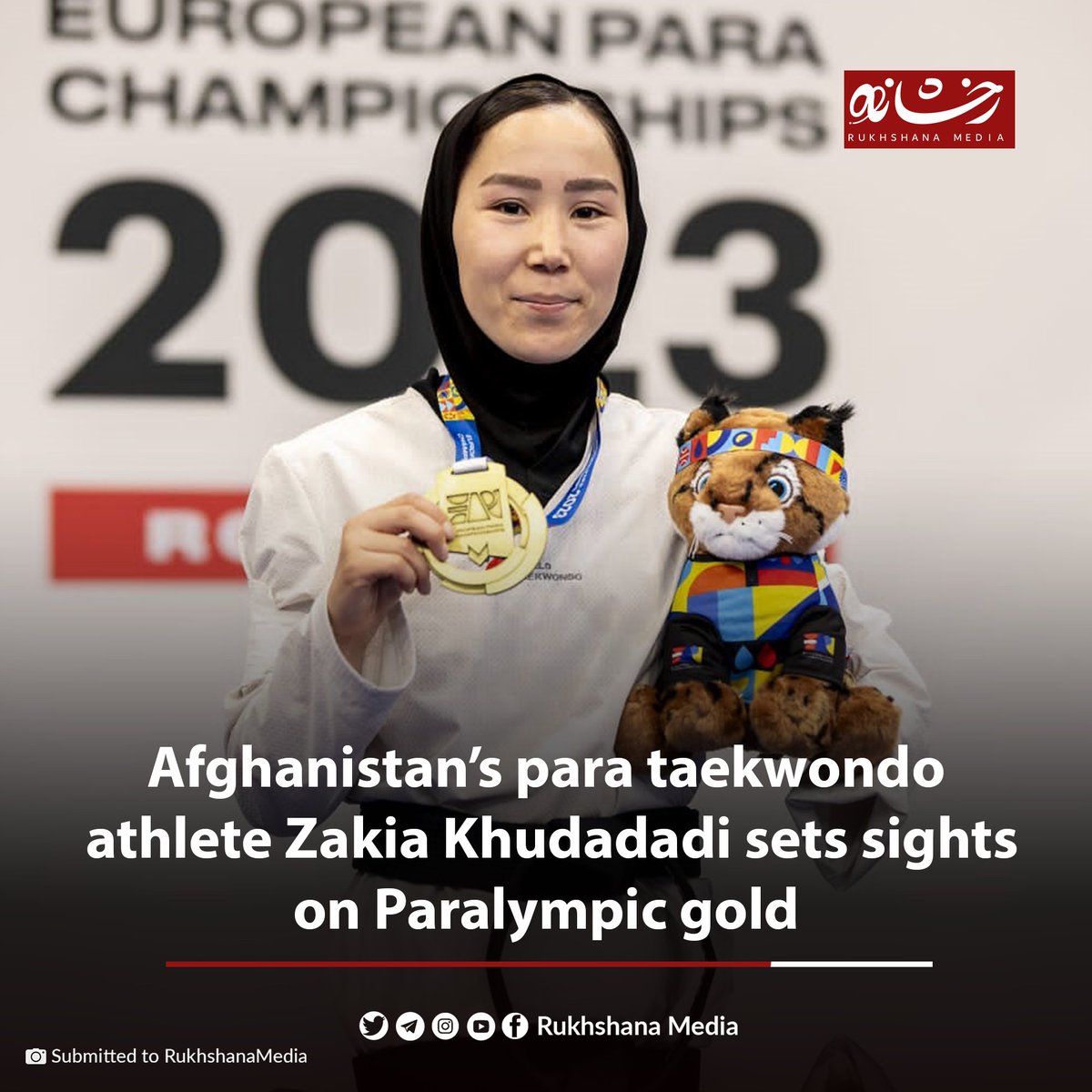 Zakia Khudadadi has won medals and accolades since fleeing Afghanistan two years ago, but these days her sights are set on only one goal – the 2024 Paris Olympics. Read more: rukhshana.com/en/afghanistan…