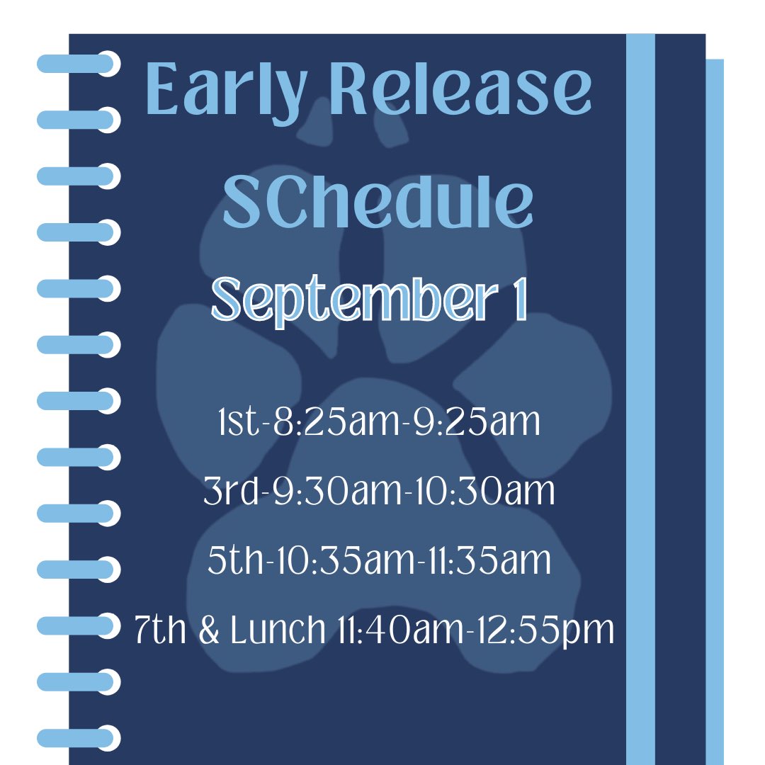 Good Morning Dane Nation! This is just a reminder that Friday is an early release day and we do not have school on Monday! Below is the bell schedule for Friday.