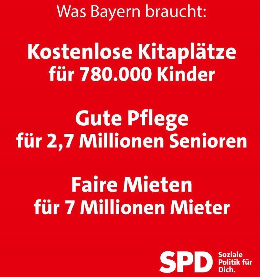 RonjaEndres's tweet photo. #Bayern hat besseres verdient!

Bayern braucht kostenlose #Kitaplätze für 780.000 Kinder 👪
Bayern braucht Gute #Pflege und Prävention für 2,7 Mio Senioren 🧑‍🦳
Bayern braucht Faire #Mieten für 7 Mio Mieter 🧑‍🎨🧑‍🦰��
Bayern braucht #SozialePolitikFürDich und @FlorianvonBrunn https://t.co/FPXOei4Quk