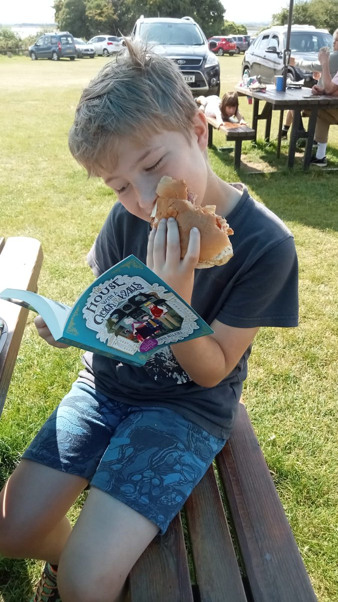 CNuttl's tweet photo. @SandwichJunior 
Benjamin enjoying breakfast and a read at his favourite Viking Ship Cafe #somewhereculinary #SJSSummerReadingChallenge https://t.co/FAn82imjXN