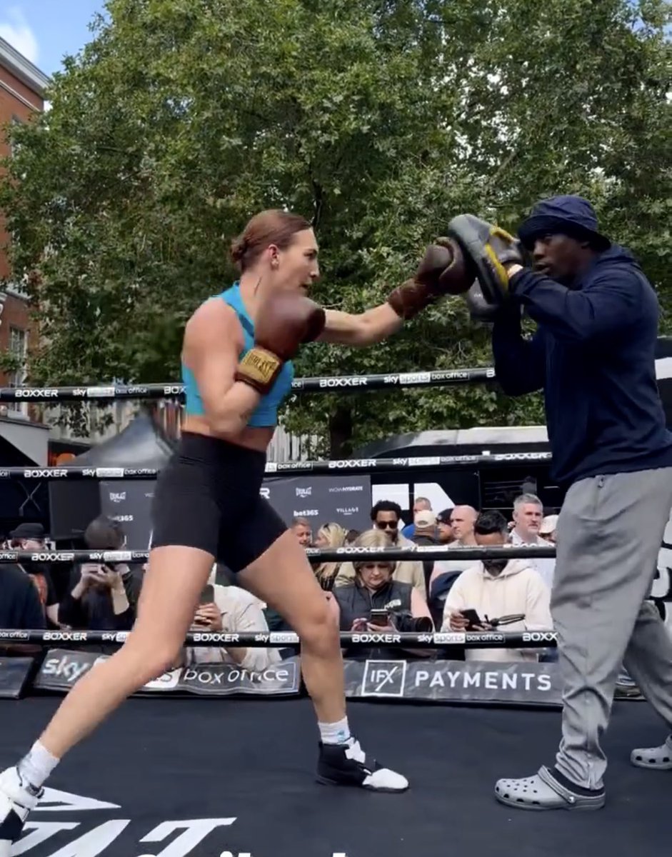BoxingMBeauty's tweet photo. #MediaWorkOut USA’s @MikaelaMayer1 ahead of her fight with Silvia Bortot in Manchester ~ with adaptive boxer @KronikWarrior https://t.co/UFf4dy14iO