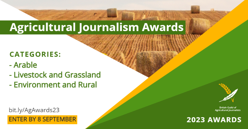 GAJinfo's tweet photo. This year’s Agricultural Journalism Awards – which recognise the best in British written and broadcast agricultural journalism – are now open for entries.

✍️ Arable
✍️ Livestock and Grassland
✍️ Environment and Rural

Each carries a £250 first prize 🏆

⏱️ Enter by 8 September