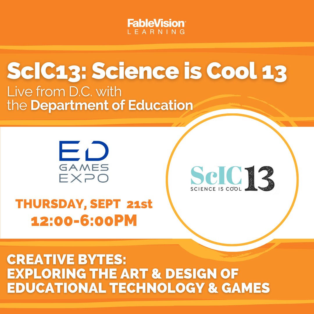 FableLearn's tweet image. EVENT ALERT 📣
The 9th annual #EDGamesExpo is right around the corner! @FablePaul and Andrea Calvin will be in D.C. for exciting STEM showcases featuring #FabMakerStudio and Zoombinis Club on September 20th &amp;amp; 21st - Check out the full event details here: fablevisionlearning.com/fvlevents