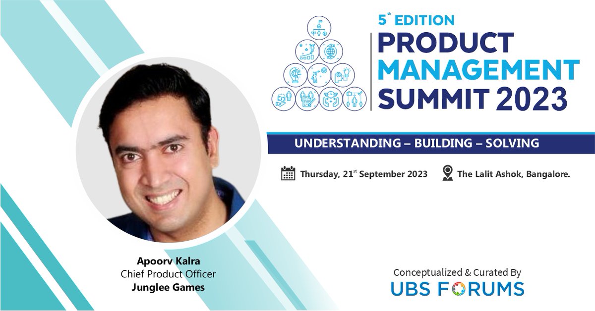 ubsforums's tweet image. We are elated to welcome our notable speaker 𝗔𝗽𝗼𝗼𝗿𝘃 𝗞𝗮𝗹𝗿𝗮 for our most-awaited Exclusive "5th Edition Product Management Summit 2023 happening on 21st September at The Lalit Ashok,Bangalore.  
 Register- tinyurl.com/94h93z52 
#UBSFPM #ProductManagement #jungleegames
