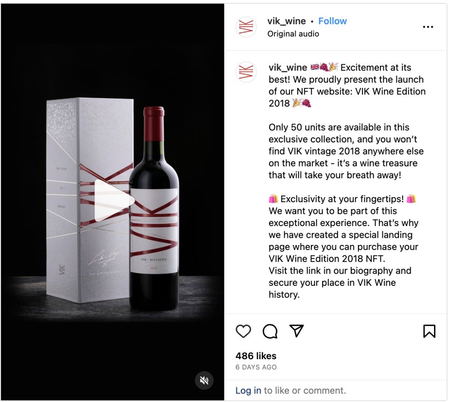 Kyzzen_io's tweet photo. 1⃣4⃣ @VIK_wine launched a new NFT collection associated with tangible bottles. https://t.co/cxFZQnJroP