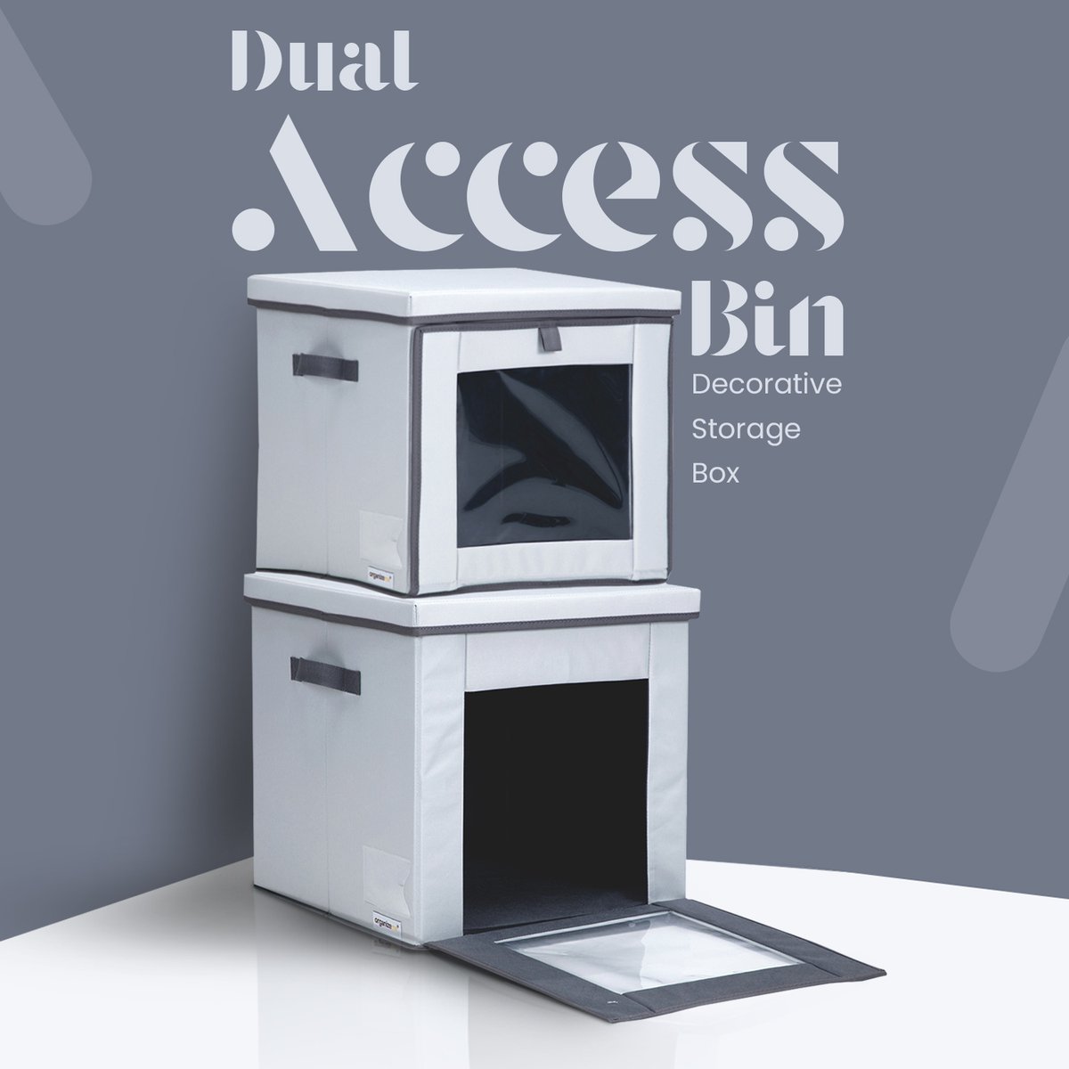 Sorting clothes the ‘dual’ way — because one door just isn’t enough for your style secrets Shop Now! #organizeme #dualaccessbin #bins #organizer #homeorganizer #declutter #clothesdisposel #fashion #closetupgrade #dualaccessstyle #declutteryourspace #home