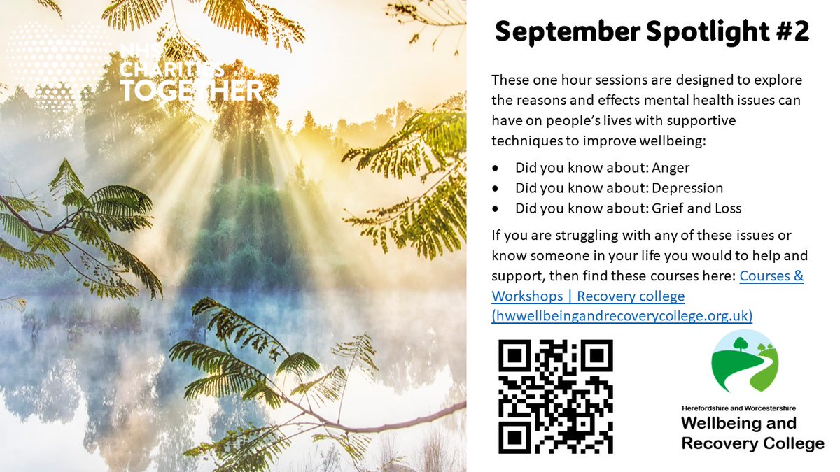 To help with some of the challenges we can come across in life, our partners @SWWMind are delivering a series of short sessions this month on Grief and Loss, Anger and also Depression.  You can use the links or QR code below to book, or call us 0300 3020458