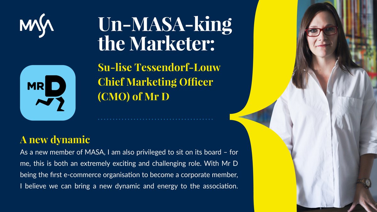 #MASA welcomes Su-lise Tessendorf-Louw and @MrD_SouthAfrica to our fold. We look forward to some new thinking and approach to the work that #MASA does in the broader marketing, advertising, and communications ecosystem in South Africa. #GetToKnowMASA #UnMASAkingTheMarketer