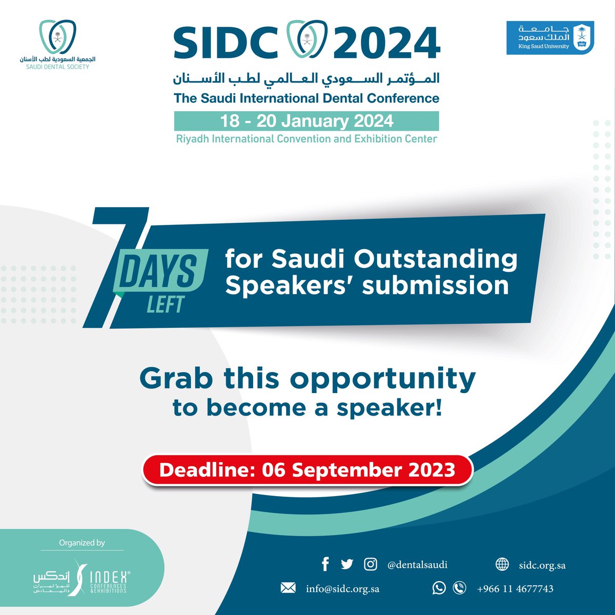 DentalSaudi's tweet image. 📣SUBMIT YOUR ABSTRACT TO BECOME A SPEAKER AT SIDC2024.

for submitting: sidc.org.sa