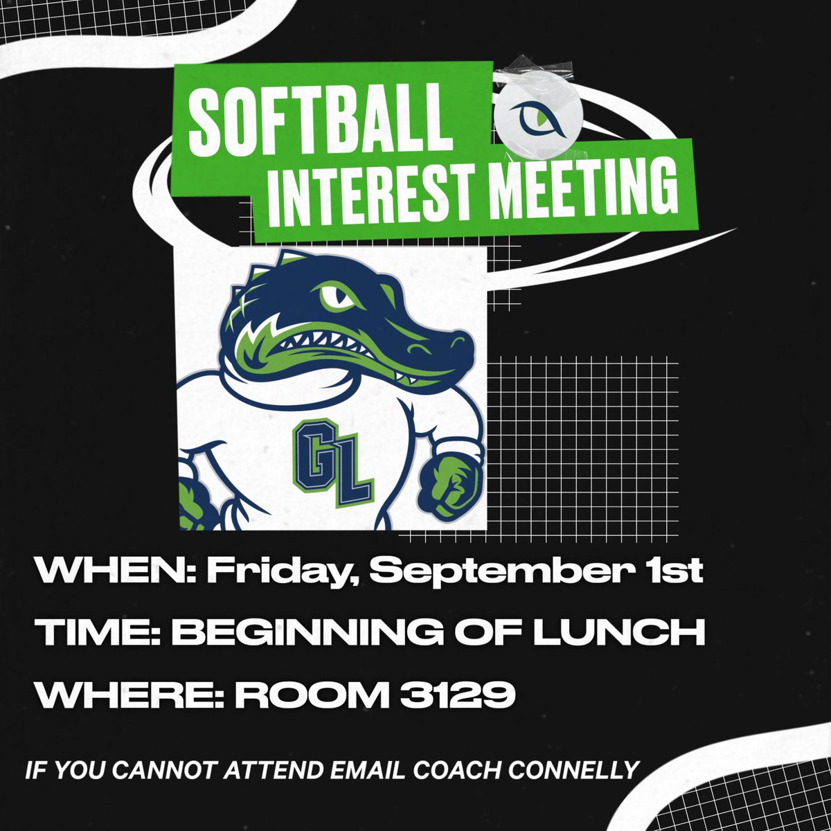 Are you thinking about trying out for GLs softball team in the spring and want to attend fall workouts? Come to the informational meeting this Friday, September 1st at the beginning of lunch, room 3129. If you cannot attend email Coach Connelly.