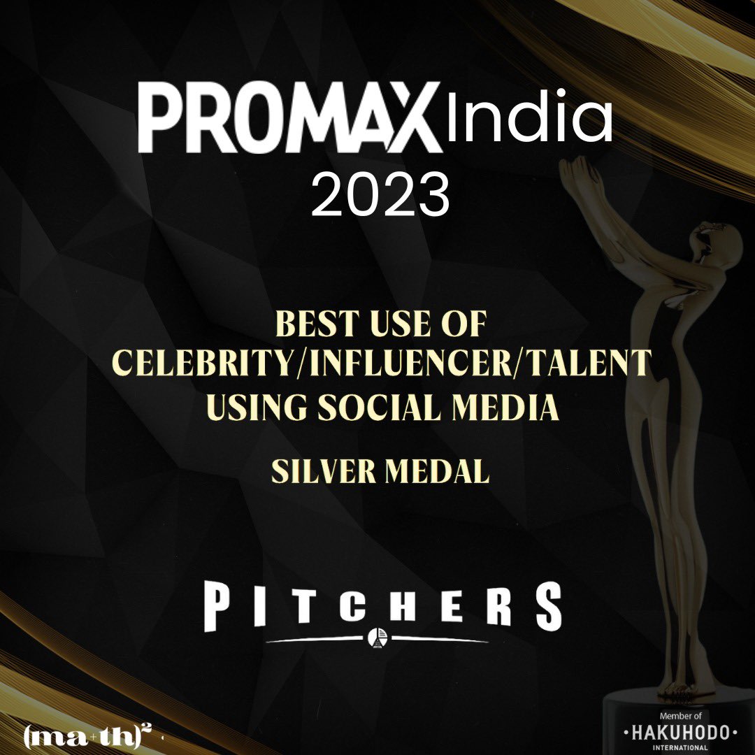 We at @MATH_Ent are elated to announce that we have emerged victorious in two categories at #PromaxIndia2023 .

1. Beat Static Image for #Apharan2
2. Best in Use of Celebrity/Influencer/Talent using Social media for #Pitchers