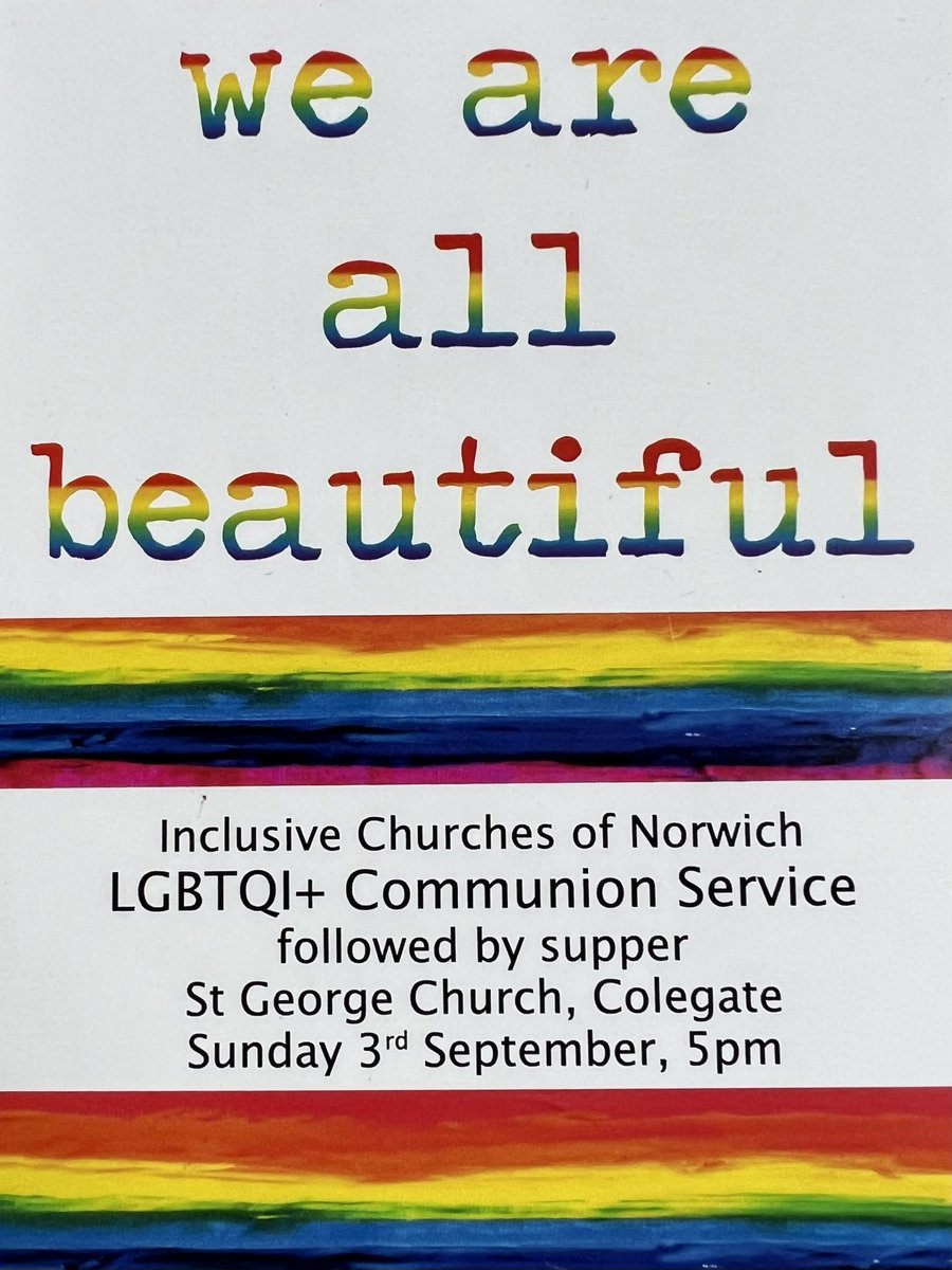 St George Colegate (@sgeorgecolegate) on Twitter photo Come join us for our Inclusive Church/LGBTQI+ service of Holy Communion followed by supper this Sunday, 3 September at 5:00 pm. ALL are welcome! <a href="/NorwichPride/">Norwich Pride 🌈🏳️🌈🏳️⚧️</a> Come join us for our Inclusive Church/LGBTQI+ service of Holy Communion followed by supper this Sunday, 3 September at 5:00 pm. ALL are welcome! <a href="/NorwichPride/">Norwich Pride 🌈🏳️🌈🏳️⚧️</a>
