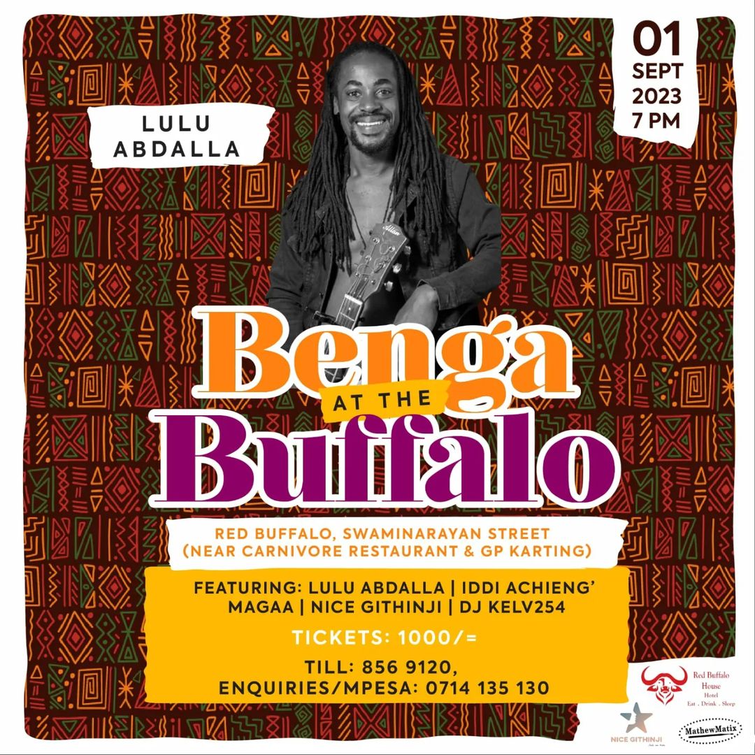 Kenyan Afro Fusion musicians <a href="/MagaaFella/">Magaa</a> <a href="/iddiachieng/">IDDI ACHIENG Hsc.</a> and Said Abdala are gearing up to start off September with a bang, headlining an upcoming show - 'Benga at the Buffalo' at Red Buffalo near  Carnivore Restaurant &amp; GP Karting.
1/4