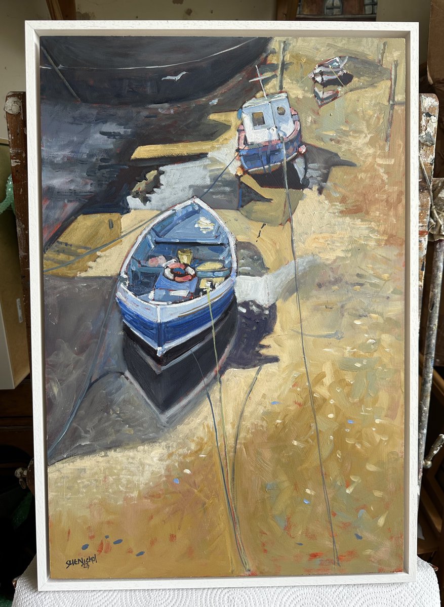 Light and Shadows in The Beck now in its #frame #oilpainting #Staithes #YorkshireCoast #marineart #boats