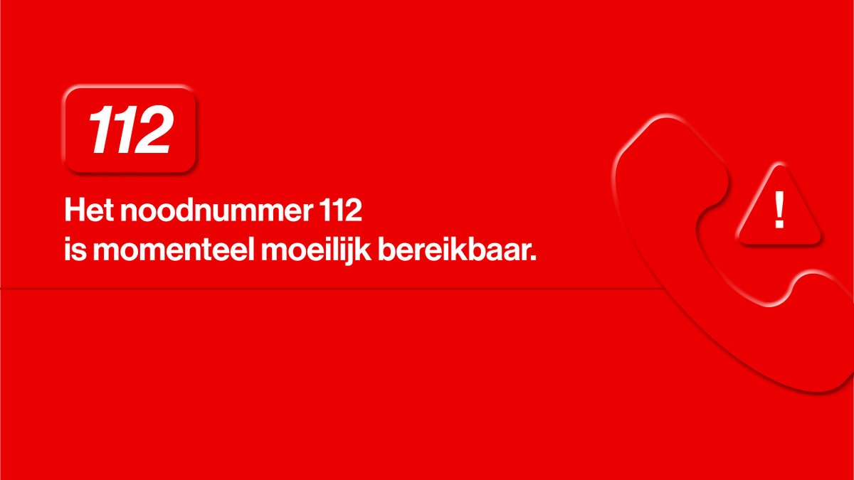 Het noodnummer 112 is momenteel onbereikbaar in heel België. Bel bij een levensbedreigend noodgeval de alternatieve nummers die beschikbaar zijn op crisiscentrum.be/nl/newsroom/pr….