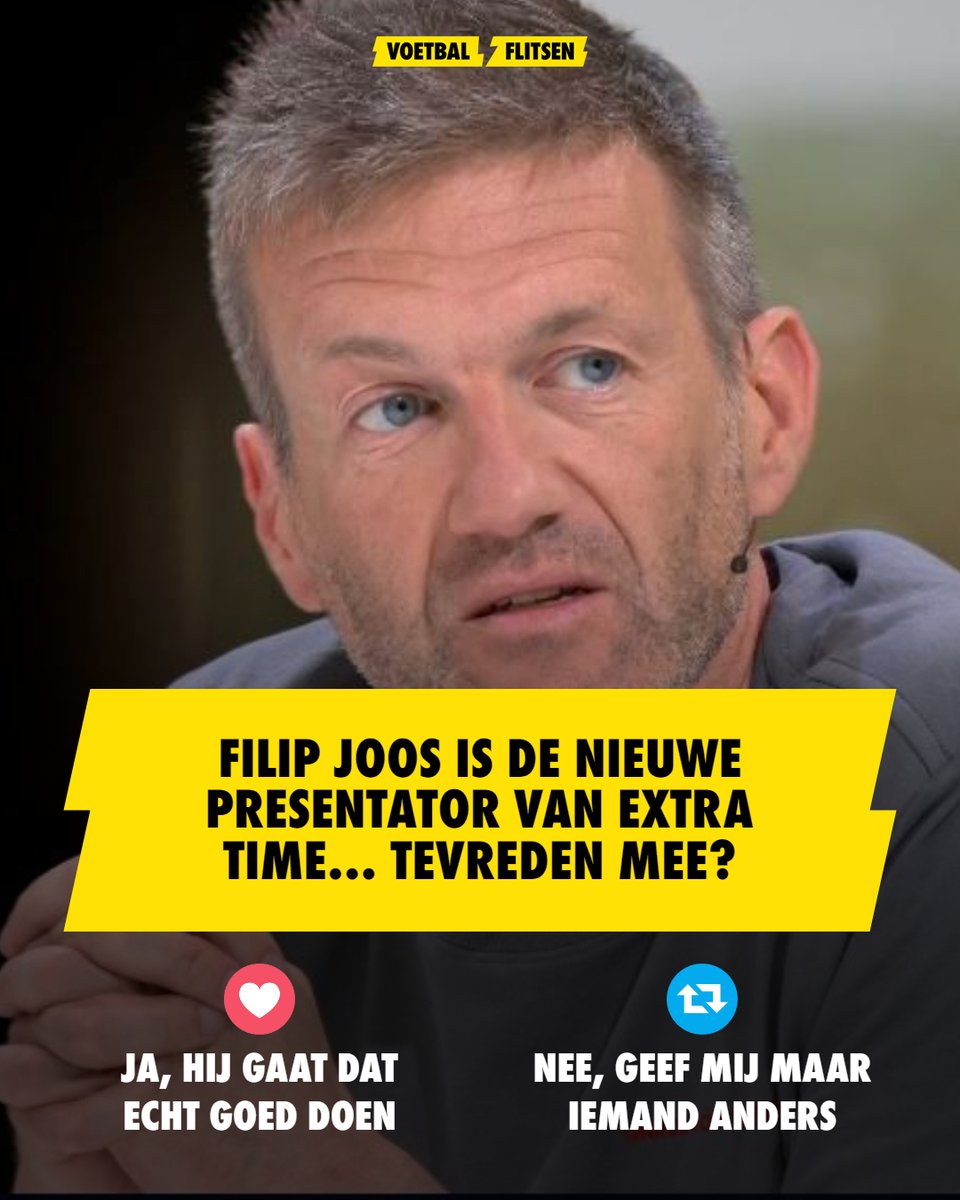 VoetbalflitsenB's tweet photo. Zeg het maar: ben jij tevreden met Filip Joos als nieuwe presentator van Extra Time? ๐ค
#ExtraTime #FilipJoos #ClubBrugge #Anderlecht #Antwerp #KVKortrijk #KAAGent #KRCGenk #CercleBrugge #Westerlo #STVV #OHLeuven #JupilerProLeague #ProLeague #JPL https://t.co/zV3pEu0sQO