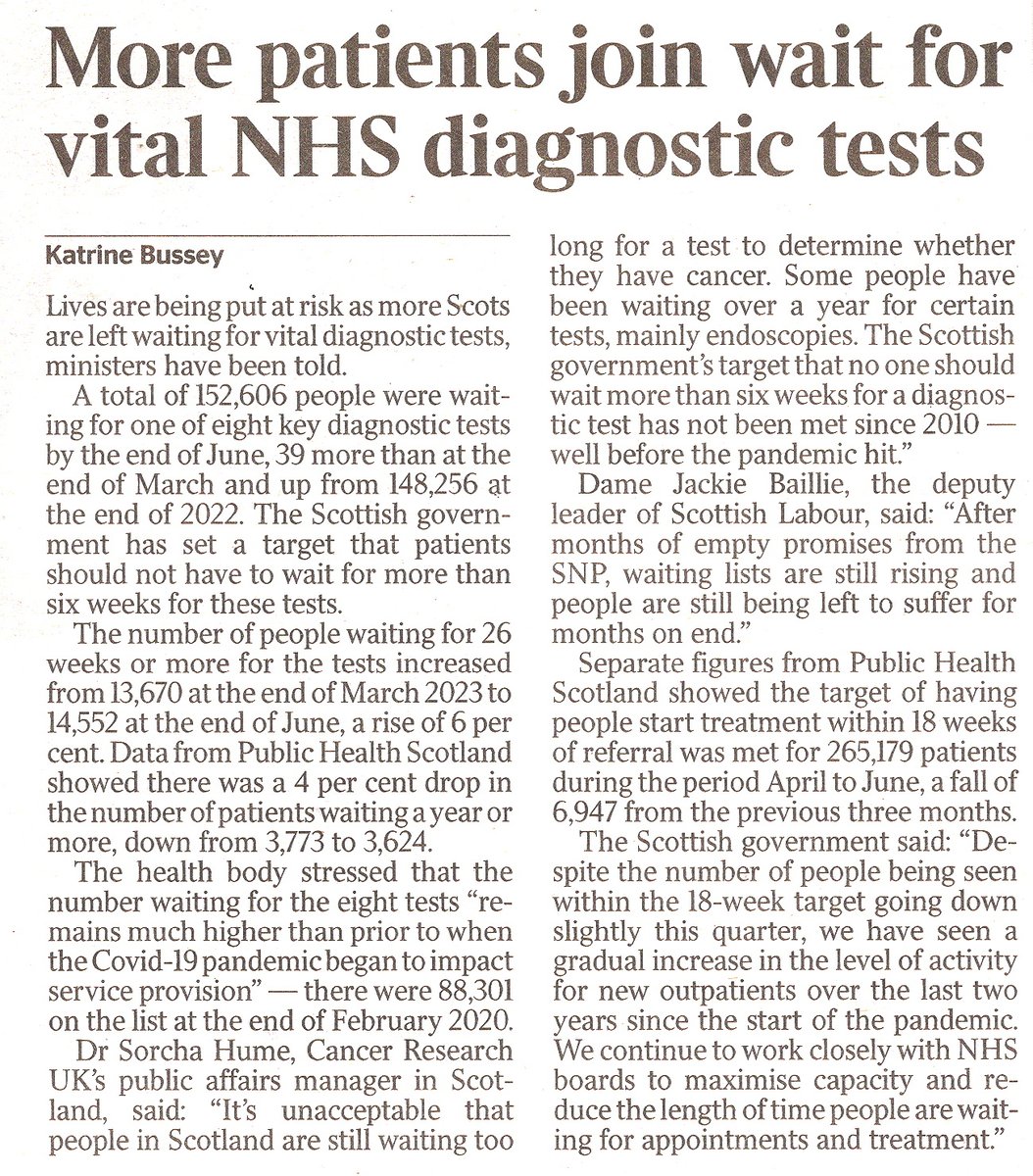 Yet further evidence that @theSNP is failing Scots in the NHS... 'More Scottish NHS patients waiting for crucial tests' 🇬🇧 thetimes.co.uk/article/more-s…