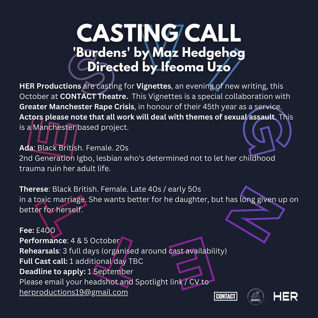 🚨Casting Call 🚨- for a very special Vignettes to be staged this October - check out all the breakdowns and get your submissions in quickly! <a href="/productions_her/">HER Productions</a>