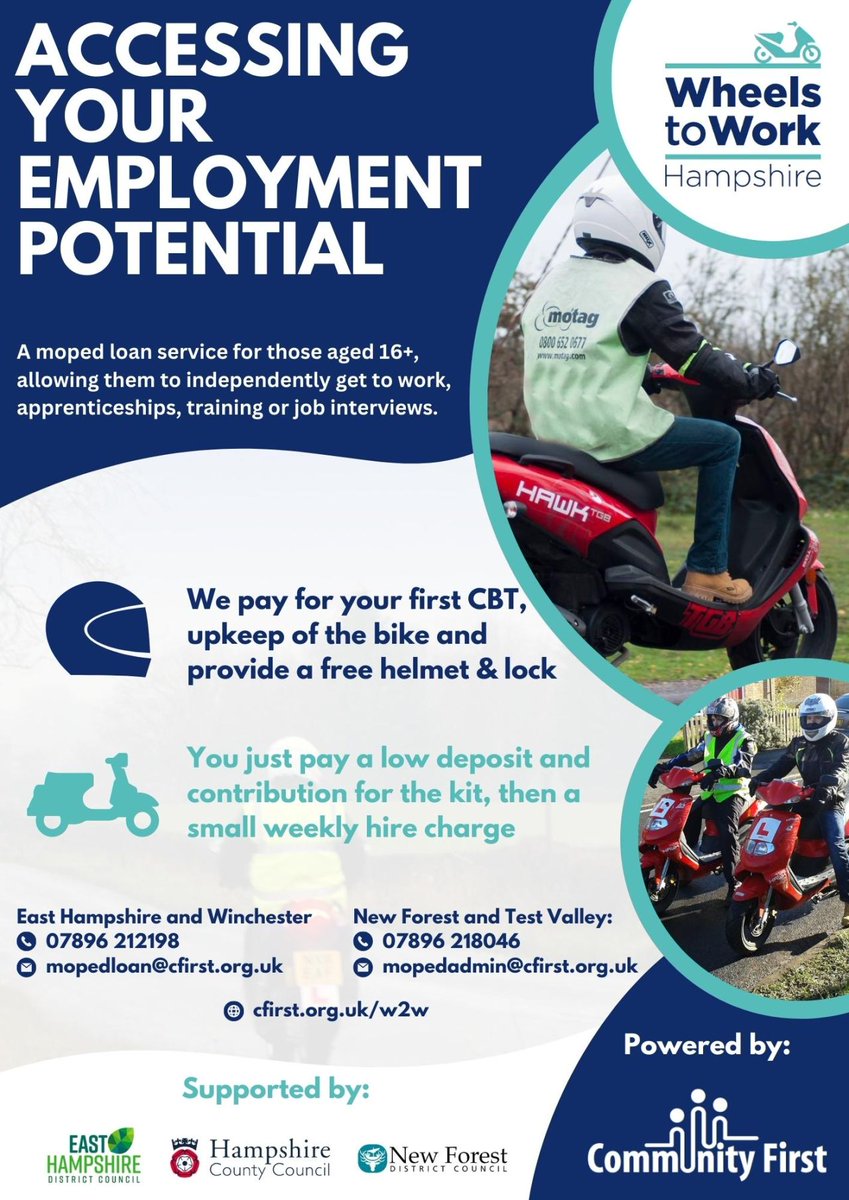 CFWinchester's tweet photo. Know a young person struggling to find work due to a lack of transport?

Our moped rental services are available in Winchester, East Hampshire, New Forest and Test Valley.

https://t.co/9VleHWynpo https://t.co/HIr7x598xu