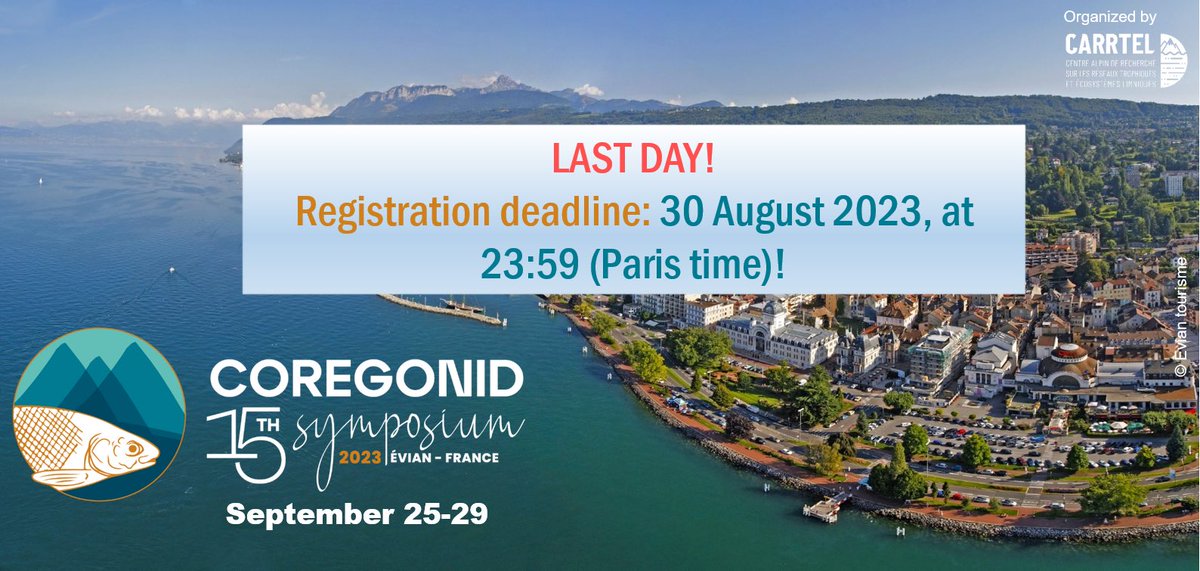 ⏰ Last day to register for ISBMC23 ⏰
To register: coregonid2023.symposium.inrae.fr/registration
🐟We look forward to seeing you in person or virtually in September! 🐟<a href="/UmrCarrtel/">UmrCarrtel</a> <a href="/LampreyControl/">GLFC</a>