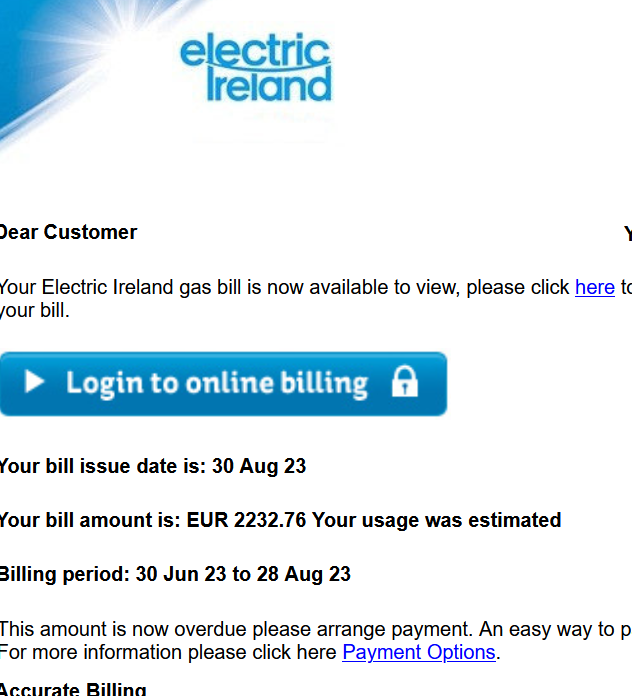 alexgogan's tweet photo. you would think ESB would be a little more careful these days, it was Summer did not turn the heating on in the house. But got this
#ElectricityBills #ripoffireland #profitgouging #inflationlie https://t.co/VPw3lqM2cU