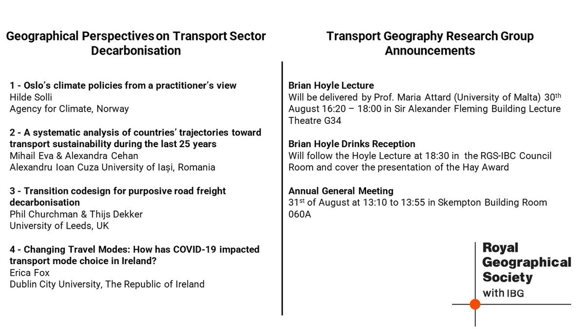 Looking forward to chairing this session today for <a href="/transportgeog/">Transport Geography</a> - come join in at 14:10 in Skempton Building Room 163