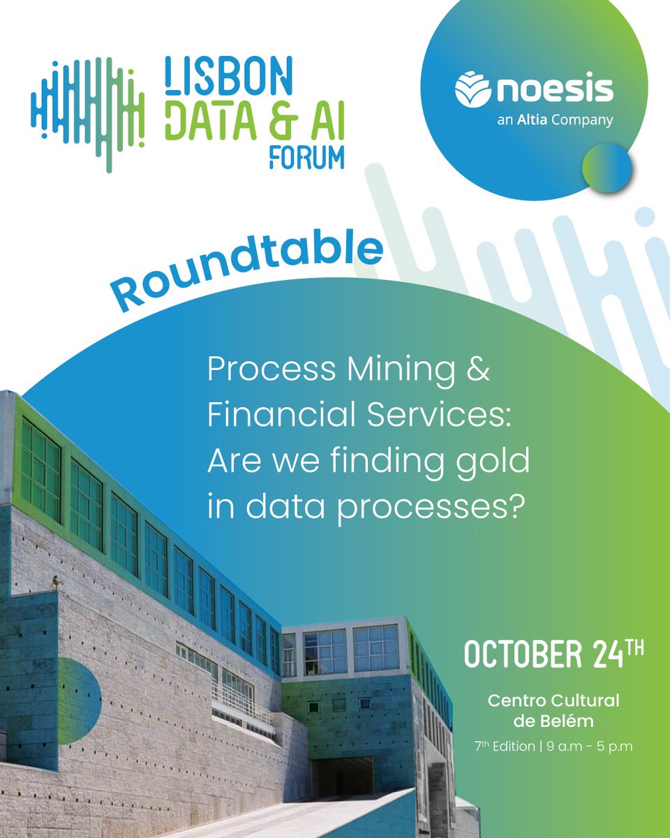 Noesis_Portugal's tweet image. 🌟 Keeping the momentum going with our LDAIF 2023 roundtable reveals, our 2nd session will delve into the fascinating world of Process Mining technology.
👉 bit.ly/3PfXwNL
#LDAIF23 #DataAIForum #LisbonEvent #Data #AI #Noesis