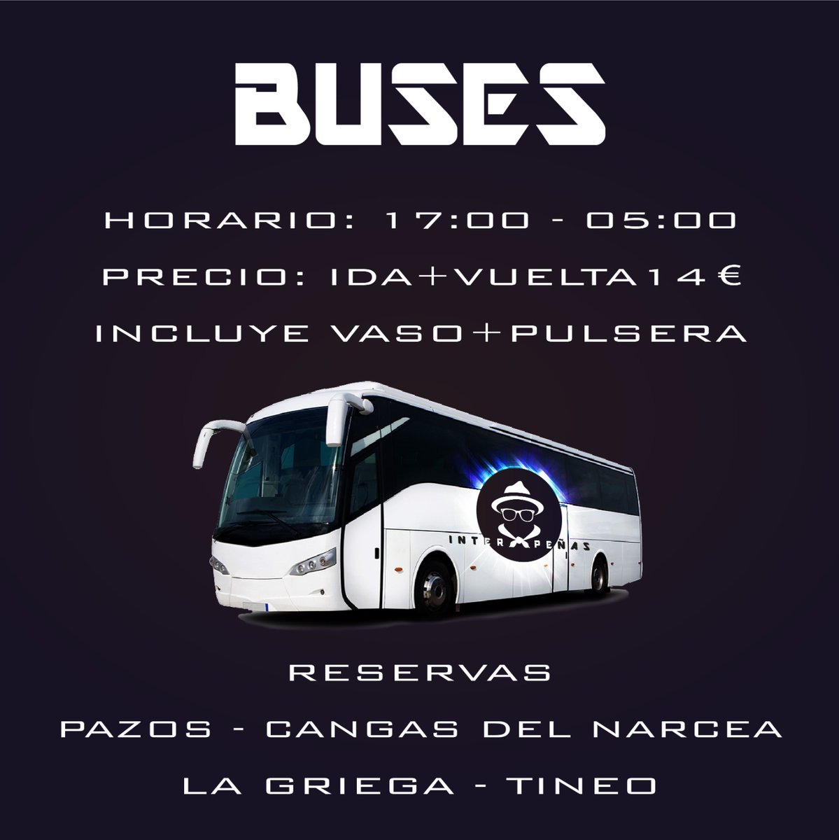 🚨 Último día para las inscripciones en autobuses Interpeñas 🚨

Si todavía no te has apuntado y tienes pensado hacerlo, recuerda que hoy termina el plazo 🗓

La inscripción incluye vaso y pulsera IP que recibiréis el sábado 🤗