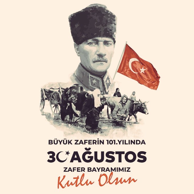 Başta Gazi Mustafa Kemal Atatürk olmak üzere silah arkadaşlarını, aziz şehitlerimizi ve İstiklal Mücadelemizin bütün kahramanlarını saygıyla anıyoruz.
#ZaferBayramı
#30AgustosZaferBayrami