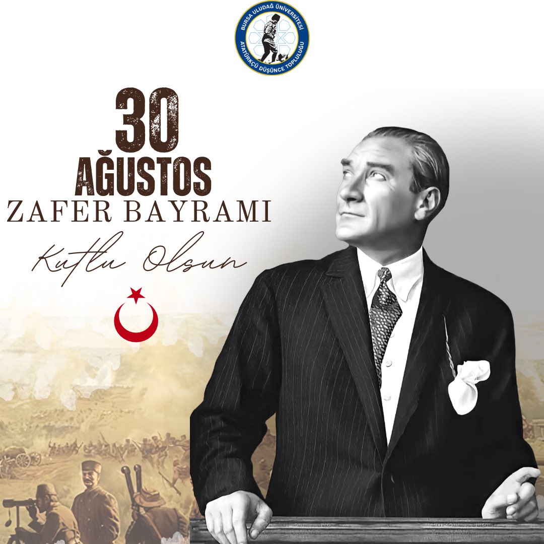 UludagAdt's tweet photo. Gazi Mustafa Kemal Atatürk önderliğinde ordumuz, 30 Ağustos 1922 tarihinde destansı bir zafer kazanmıştır. Bu zaferi bize armağan eden başta Gazi Mustafa Kemal Atatürk olmak üzere tüm silah arkadaşlarını saygı, minnet ve rahmetle anıyoruz.
#uluAdt
#30AgustosZaferBayramı https://t.co/DPHRrJTif9