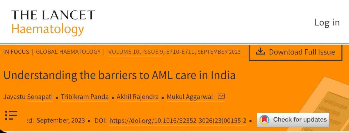 A viewpoint in @TheLancetHaem to understand the hurdles of AML care in India and LMICs. This article summarises these challenges and offers a few redressals. @jayastuMD @akhilrk1989 @TribikramHemat @ Mukul Aggarwal AIIMS thelancet.com/journals/lanha…