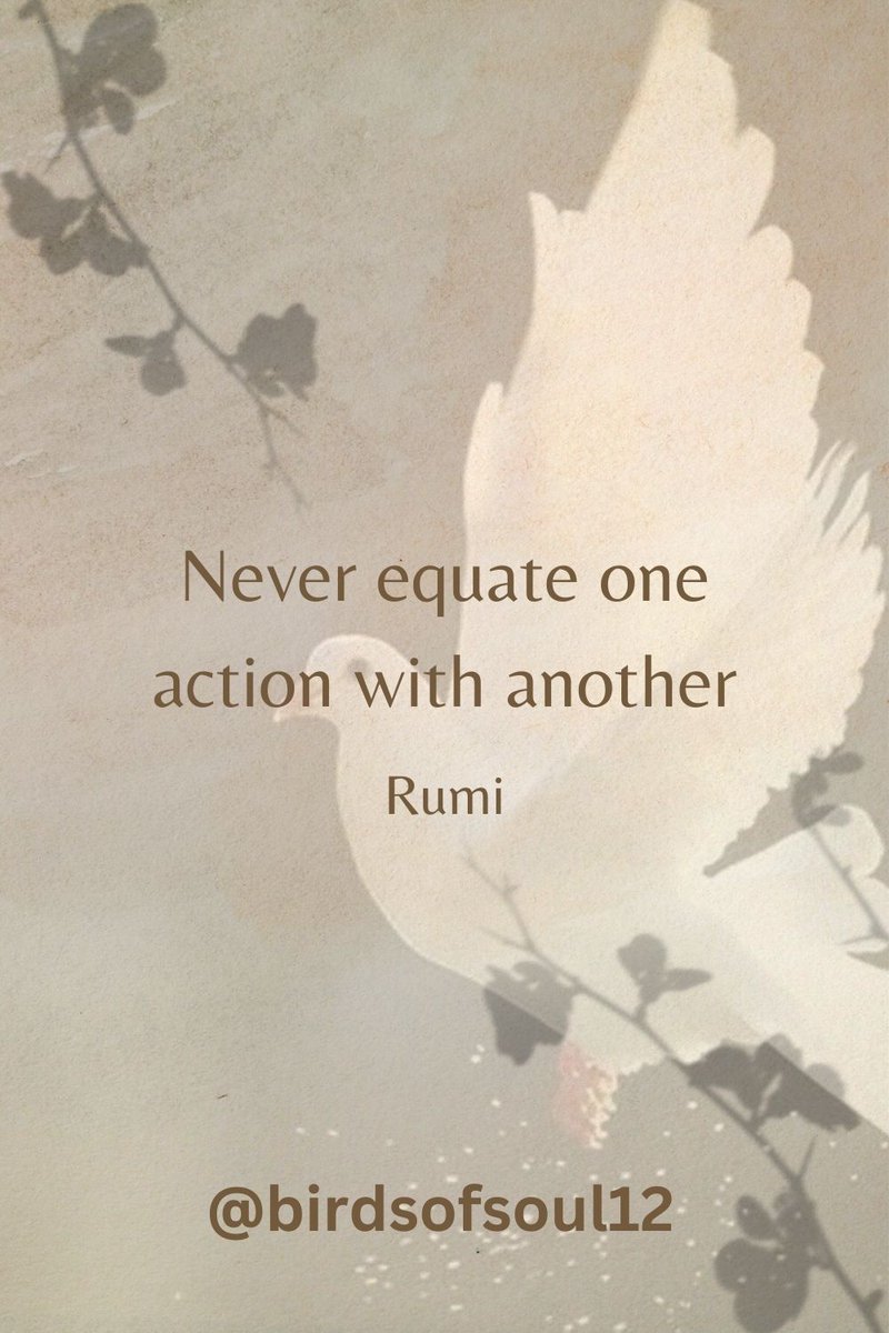 Never equate one action with another 
~Rumi
Follow @birdsofsoul12
#postoftheday 
#birdsofsoul #lahore #karachi #islamabad #faisalabad #gujranwala #kashmir #rumi #qoutes #inspirational #allahswt #allahisthegreatest #islamicshop #urducommunity #urduart #back #pakistan #picoftheday