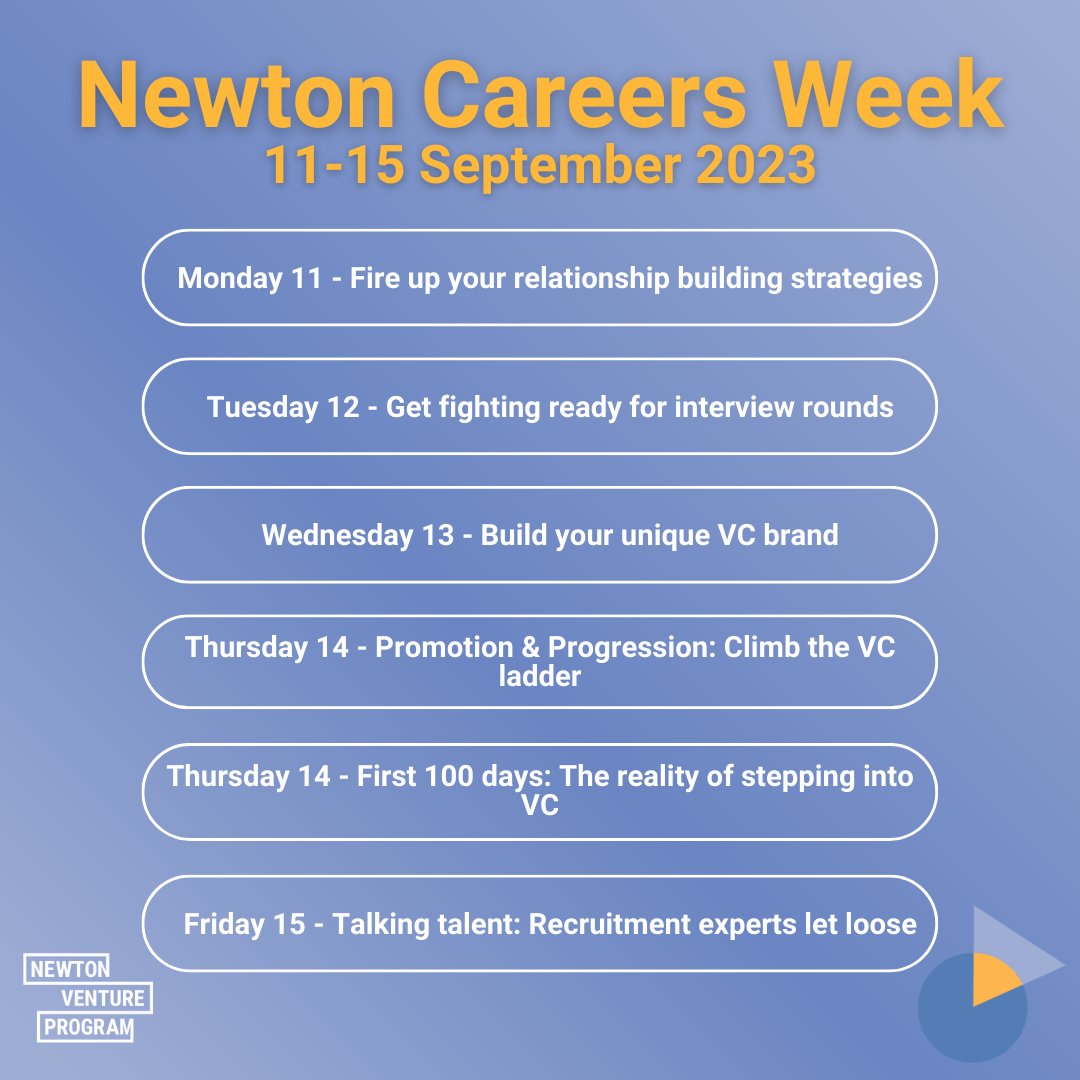 📣 Newton Alumni!
We're less than 2 weeks away from Careers Week so get signing up!

It's great to see so many of you are as excited as us for this 🙌

Take a look at the agenda and check your emails and Slack for all the registration details. It's super easy and all online 👌