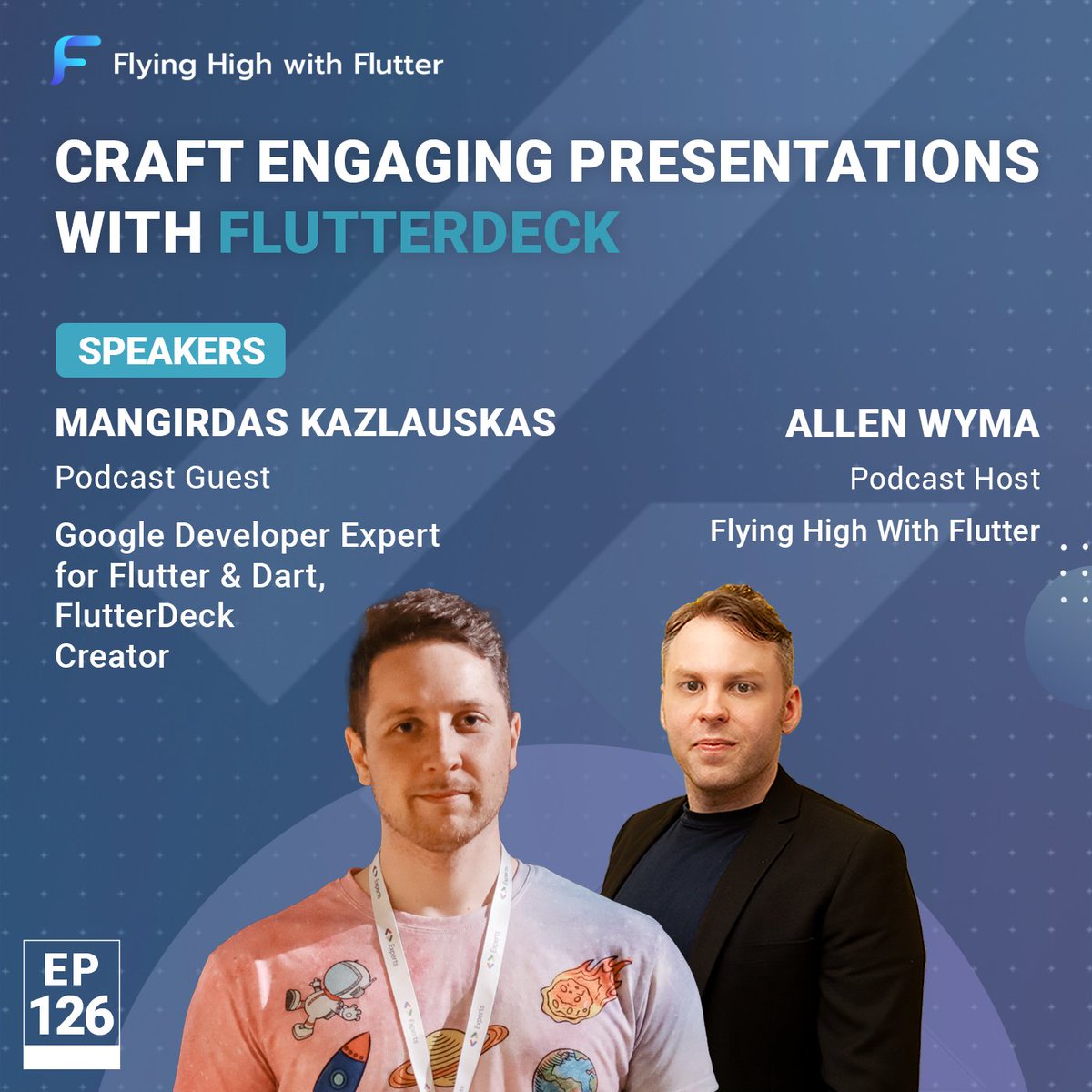 #flyinghighwithflutter Mangirdas Kazlauskas @mkobuolys shared with us about crafting engaging presentations with FlutterDeck on #podcast show with @allenwyma Watch episode: youtu.be/5gnMtpwYzSE #flutterdev #dart #dartlang #fluttercommunity #flutter #FlutterDeck #FlutterTips