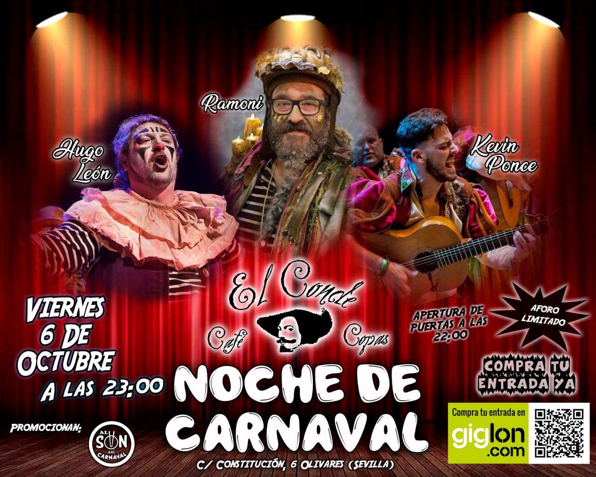 CafeConde's tweet photo. Noche Carnavalesca

Ramoni, Hugo León y kevin, espectáculo en estado puro, grandes voces y mucho carnaval

¡No te lo puedes perder!

Tu entrada en:
https://t.co/CQkiOgaDJG https://t.co/UUGP2sytLb