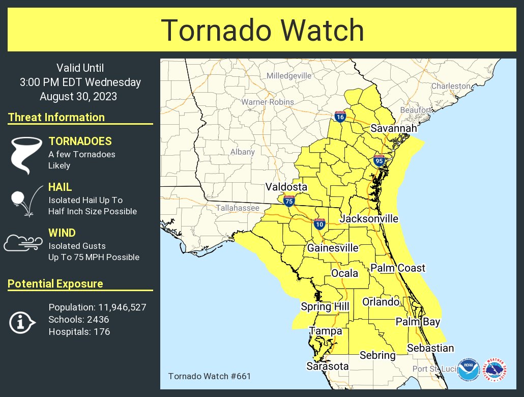 A tornado watch has been issued for parts of Florida and Georgia until 3 PM EDT