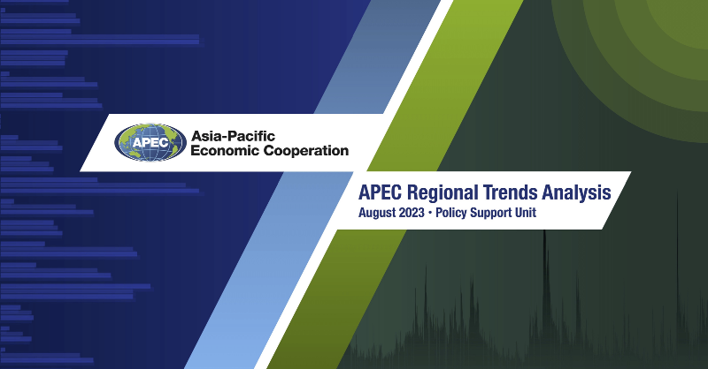 APEC's tweet photo. The APEC Regional Trends Analysis by the #APECPolicySupportUnit is out! This issue higlights a moderation in economic growth in the APEC region, accompanied by a contraction in merchandise trade due to lower external demand & changes in supply chain strategies. Download it now!