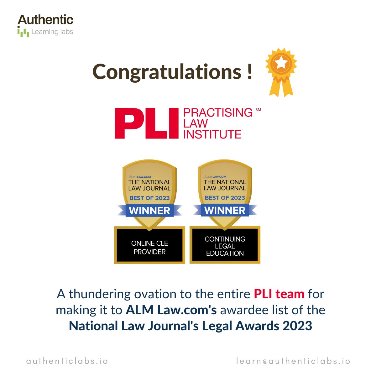 learn_authentic's tweet image. We are excited to see our client, PLI, continue to excel in their field.
Congrats to the Practising Law Institute for winning two of the best awards in learning!
@PractLawInst
#lms #LMSbyAPI #lmssoftware #elearning #simpatico #authenticlearninglabs #successstory #legalawards