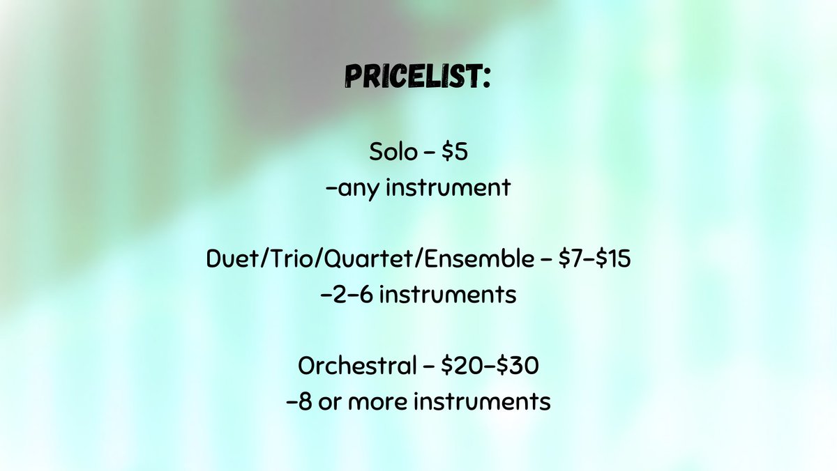 notSweetSonglol's tweet photo. OPENING COMMISSIONS!!
Hi there! Got a music sheet that you just gotta put to Musescore? Let me do the job for you!
I can notate simple to intermediate music sheets to Musescore.

Price starts at $5
File types upon request: MSCZ, PDF, MP3/WAV, MIDI https://t.co/wuCyk8wIVU