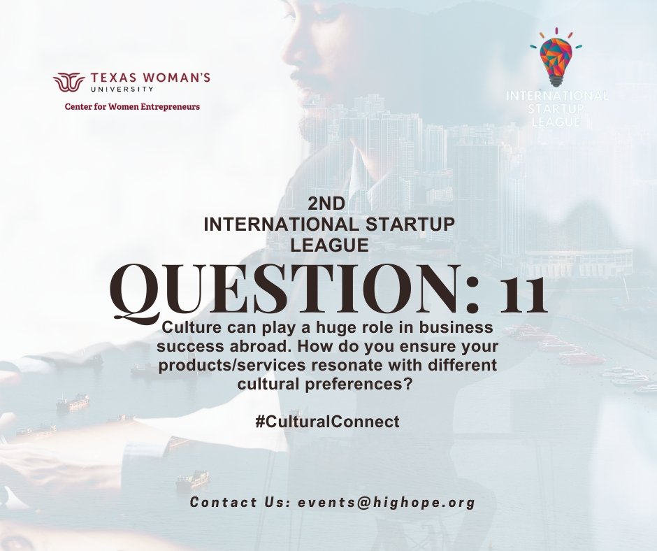 sabs_influencer's tweet image. Culture can play a huge role in business success abroad. How do you ensure your products/services resonate with different cultural preferences?

Apply now: lnkd.in/dMr27Hyx
Application Deadline: Aug 31st 2023

#ISL2023  #Question11 #aspirinovation #hafizasabeelajawaid