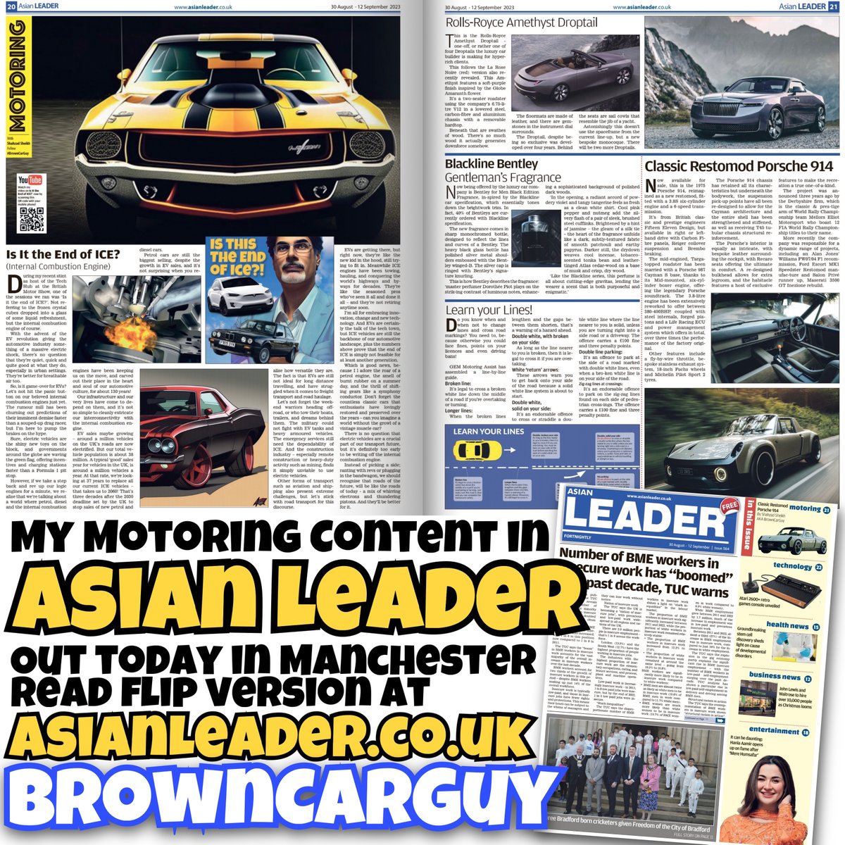 🗞 My latest Motoring Section for Asian Leader Newspaper (Manchester) AsianLeader.co.uk online.fliphtml5.com/vxbbt/sdmh/#p=… 
#cars #carreview #newspaper #asiannewspaper #asianleader #carnews #rollsroyce #porsche914 #porsche #bentley @RollsRoyceMedia @rollsroycecars @BentleyMotors