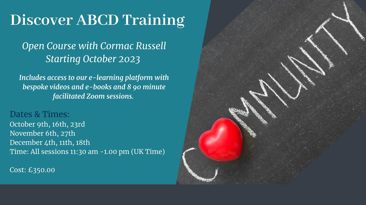 CormacRussell's tweet image. Our Open Discover ABCD courses always bring together an international, interesting and diverse group of people committed to community-centred ways of working. Register today if you'd like to join with me in learning about ABCD: communityrenewal.learnworlds.com/course/opendis…