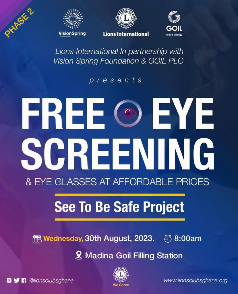 accralaboneleos's tweet photo. Happening Now!!
Make your way to the Madina Goil Filling Station and have your eyes checked out for FREE.
#LionsInternational #leodistrict418
#LaboneLeos #AccraLaboneLeoClub@30
#EmpoweringLeadersServingCommunities https://t.co/EUlp2uFxs5