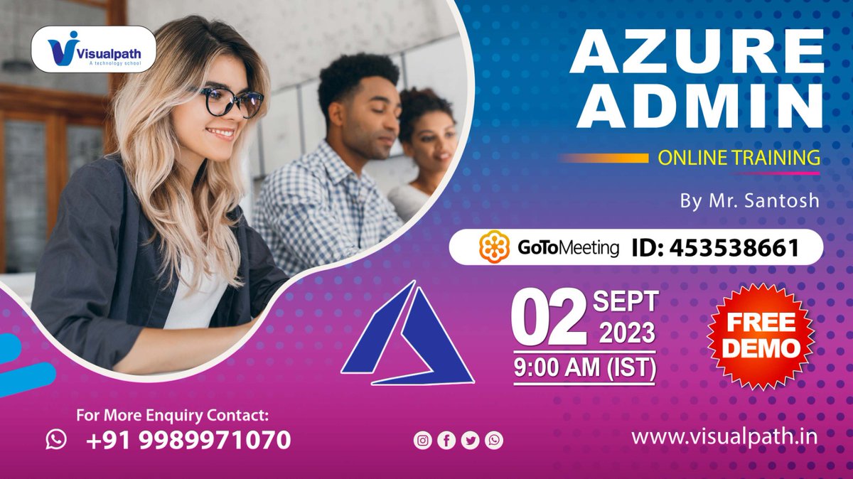 VisualpathPro's tweet image. Enroll Now: bit.ly/45PXce9
Attend Free Online Demo On Azure Admin by Mr.Santosh.
Demo on: 2nd September @ 9:00 AM (IST).
Contact us: +91-9989971070.
Visit: visualpath.in/windows-azure-…
#AzureAdminTraining #AzureCourses #AzureCertification #CloudSkills