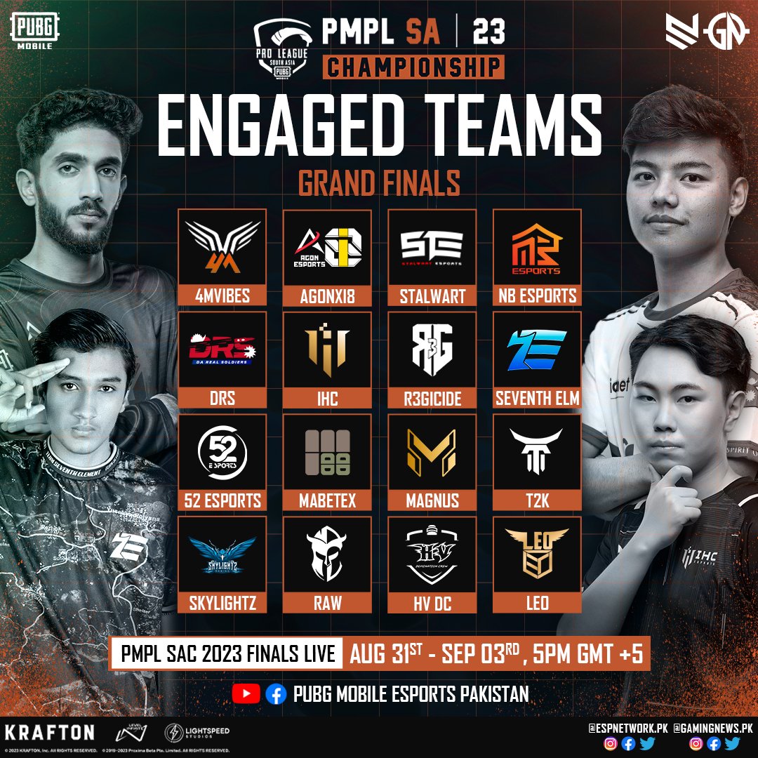 gamingnewspk's tweet photo. Get ready for the action packed games of PMPL SAC Fall 23 Finals 🏆 🙌
Pakistan's top 5 squads are ready to conquer the battlefield ⚔️
Watch action Live from AUG 31st - SEP 03rd, 5PM PKT ⏰ on 📺 YT/FB: PUBG MOBILE Esports Pakistan
#PMPLSAC #2023PMPL #Pakistan #DefyTheOdds https://t.co/RHwE5s5Qy3