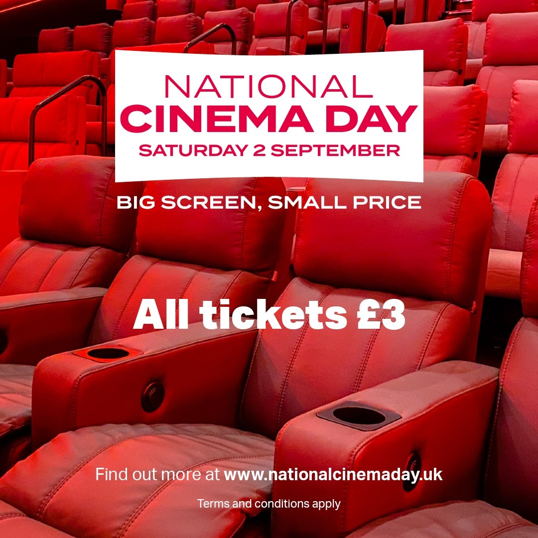 It's National Cinema Day this Saturday! Head to Savoy Worksop to enjoy the big screen for just £3 a ticket🎬 

Tickets are now on sale! 🎟️