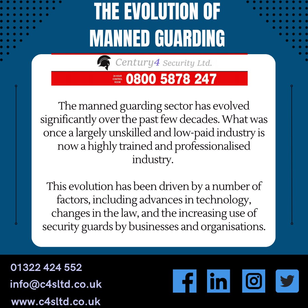Manned guarding has come so far thanks to new found solutions and rigorous training!

#securityservices #century4security #securityindustry #uksecurity #mannedguarding #k9security #doghandling #keyholding #alarmresponse #mobilepatrols #mobilesecurity #securitysolutions
