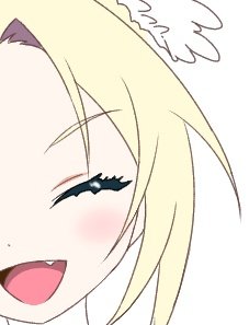 1girl solo blonde hair fang closed eyes smile open mouth  illustration images