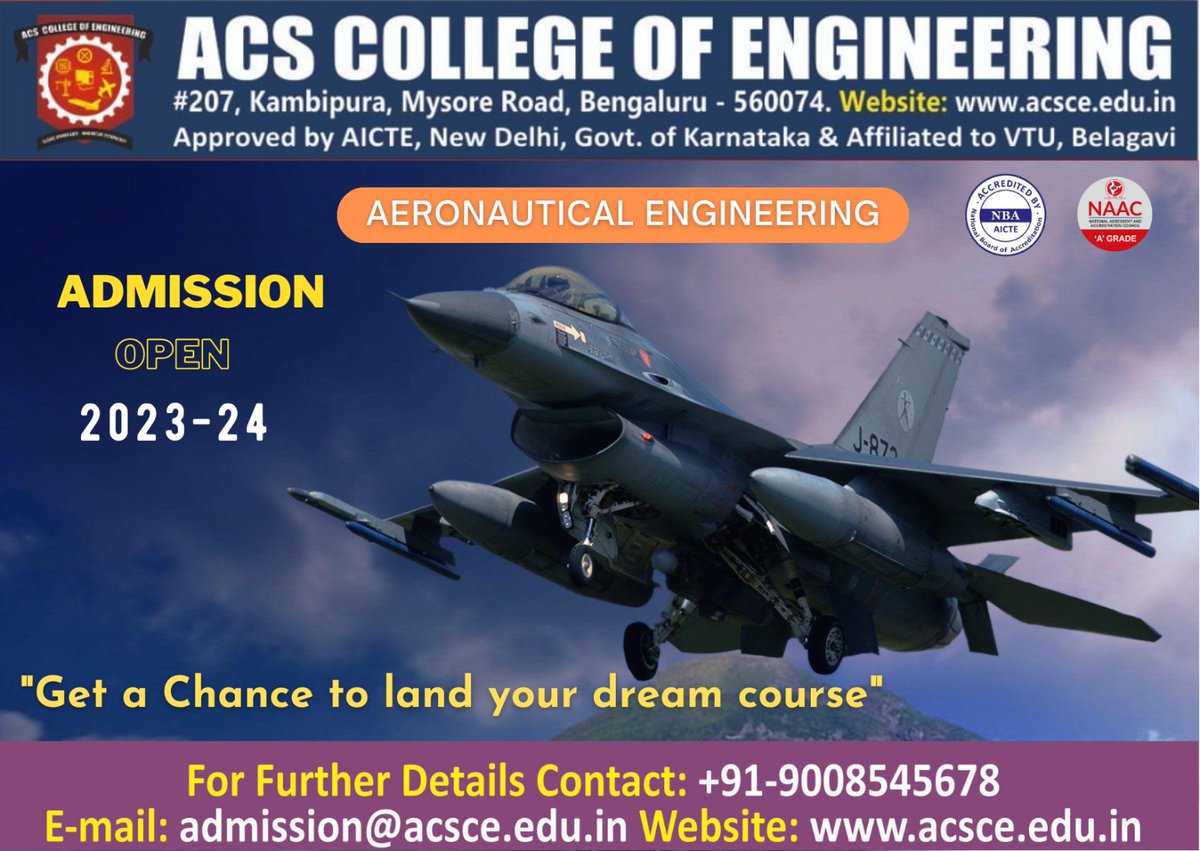 acscebangalore's tweet image. #Admissions_open2023_24
B.E and M.Tech Admissions 2023 ACS College of Engineering #ACSCE, a Premier Engineering College in Bangalore
* Specialized in Aerospace, #Aeronautical, and BioMedical Engineering Courses
Register now: acsce.edu.in/engineering-co…