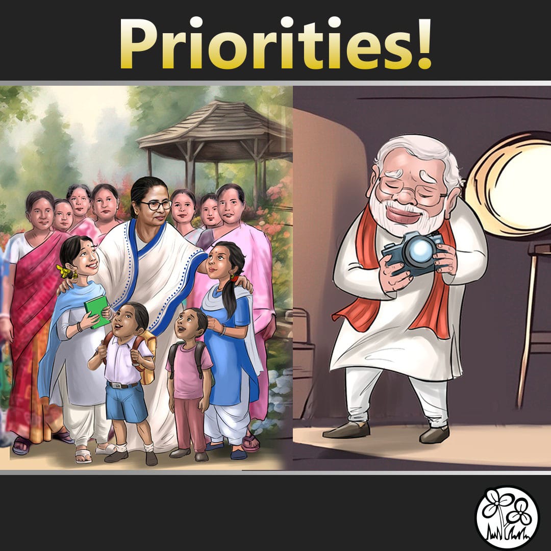 AitcSwapna's tweet photo. @MamataOfficial মানুষের হৃদয় দখল করে, @narendramodi নিজেকে ক্যামেরায় বন্দী করে!! 

@MamataOfficial captures people's hearts, @narendramodi captures himself on camera!! 
#RejectBJP 
#NoVoteToBJP 

#VoteForIndia https://t.co/8gfq66SWkv